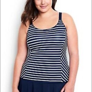 Lands End navy striped tankini top, size 16.